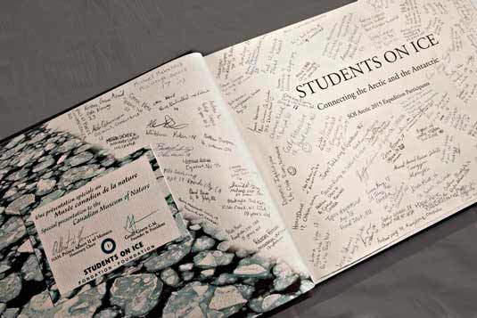 Pat and Rosemarie Keough tome ANTARCTICA with two custom pages signed by Prince Albert of Monaco, Students On Ice Founder Geoff Green and 200 staff and teenagers of SOI 2015.